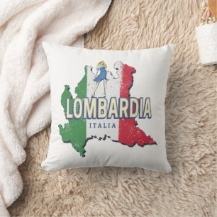 Lombardy Italy Retro Region Map Vintage Souvenir Cushion