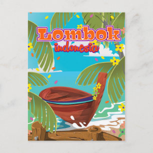 Lombok Island holiday travel poster. Postcard