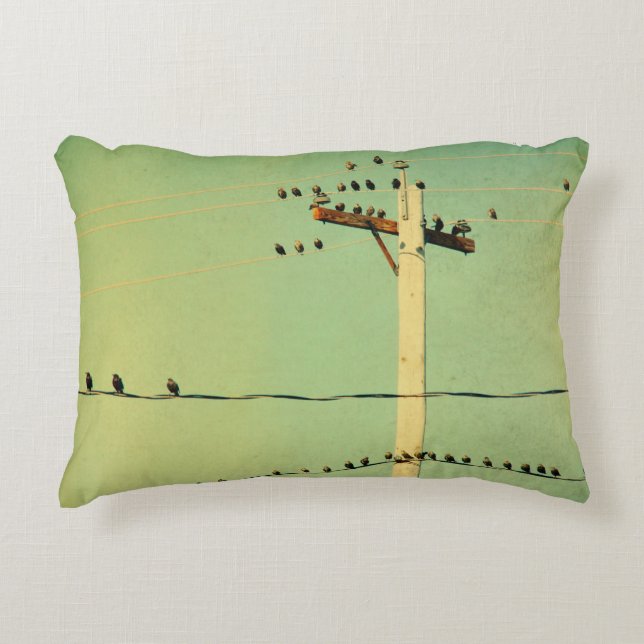 Lomo Green Wired Birds Decorative Cushion (Front)