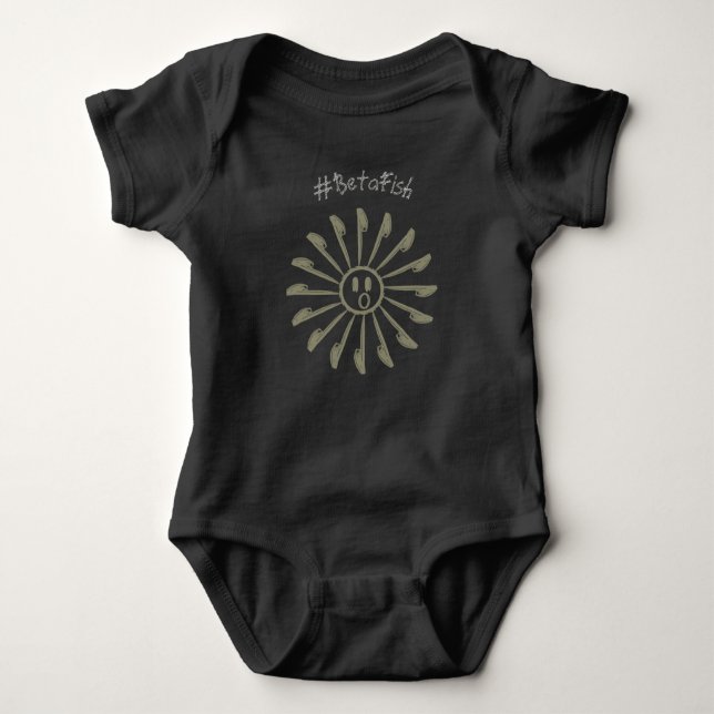 LOn Fun Script Sepia Sunshine Generation Beta Fish Baby Bodysuit (Front)