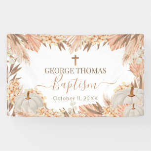 Lona Floral Boho Pampas White Pumpkin baptism Banner