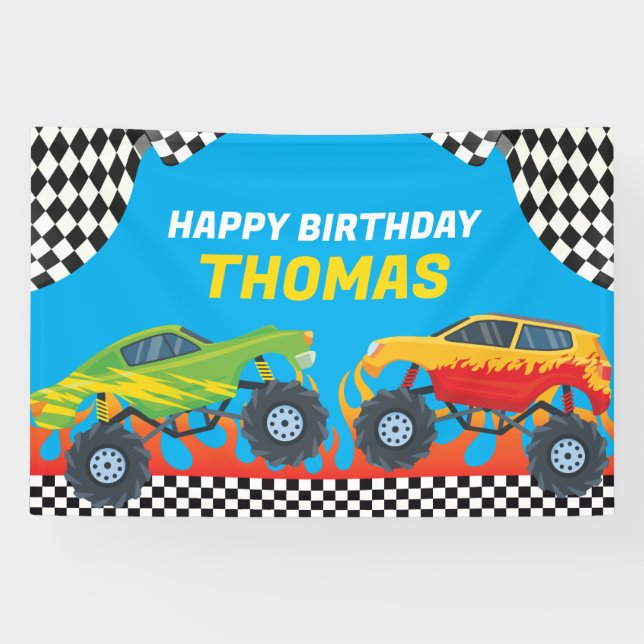 Lona Monster Truck Birthday backdrop banner (Horizontal)
