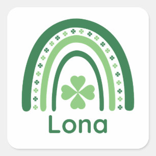 Lona Name Clover Boho Rainbow Square Sticker
