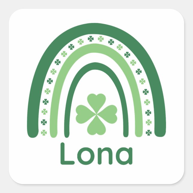 Lona Name Clover Boho Rainbow Square Sticker (Front)