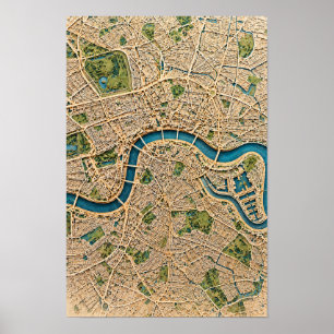 London Aerial City Map and River Thames Wall Art