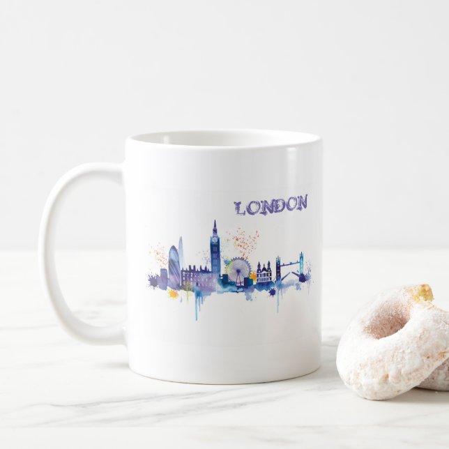 London Art Watercolor Painting Coffee Mug (With Donut)