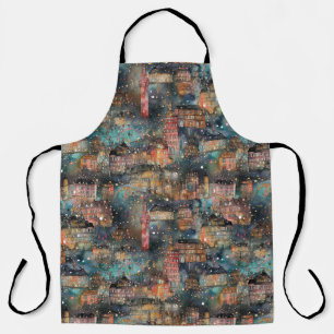 London at New Year's in Watercolors Fairy Lights Apron