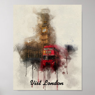 London big ben and red bus  poster