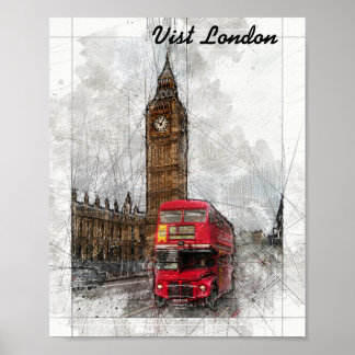 London big ben and red bus  poster