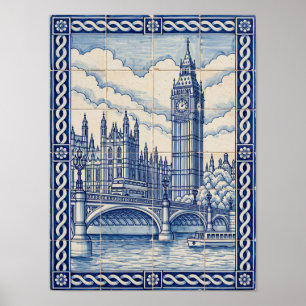 London Big Ben Blue Portuguese Azulejo Art Poster