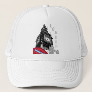 London Big Ben Clock Tower Red Telephone Box Trucker Hat