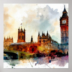 London-Big Ben-(D), Watercolor Poster