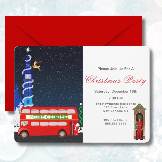 London Big Ben Double Decker Bus Merry Christmas Invitation (Creator Uploaded)