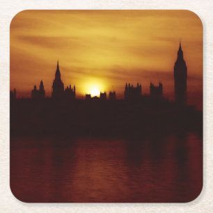 London-Big Ben-Elizabeth Tower-Sunset-Coaster Square Paper Coaster