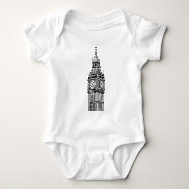 London Big Ben Illustration Baby Bodysuit (Front)
