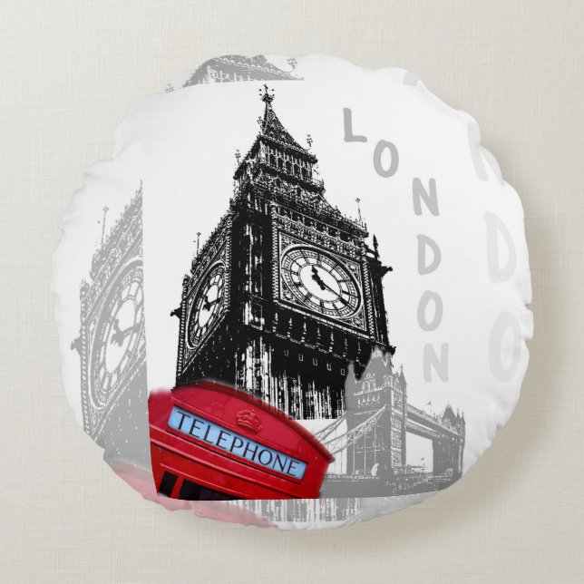 London Big Ben Red Telephone Round Cushion (Front)