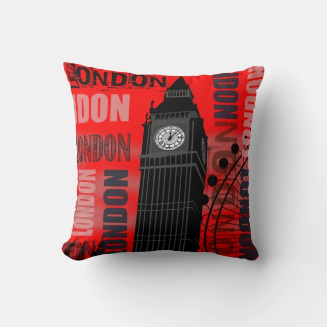 London Big Ben Red Throw Pillow (Front)