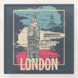 London Big Ben: Typography Poster Glass Coaster