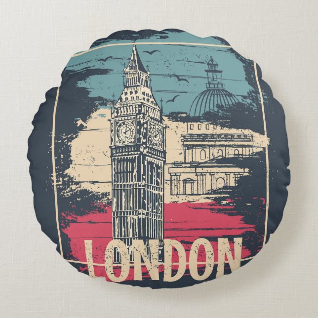 London Big Ben: Typography Poster Round Cushion (Front)