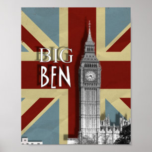 London Big Ben Union Jack Modern Wall Art Poster