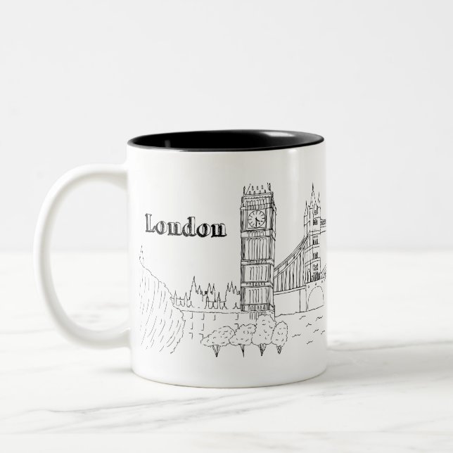 London Big Ben Vacation Drawing Vacation Art Trave Two-Tone Coffee Mug (Left)