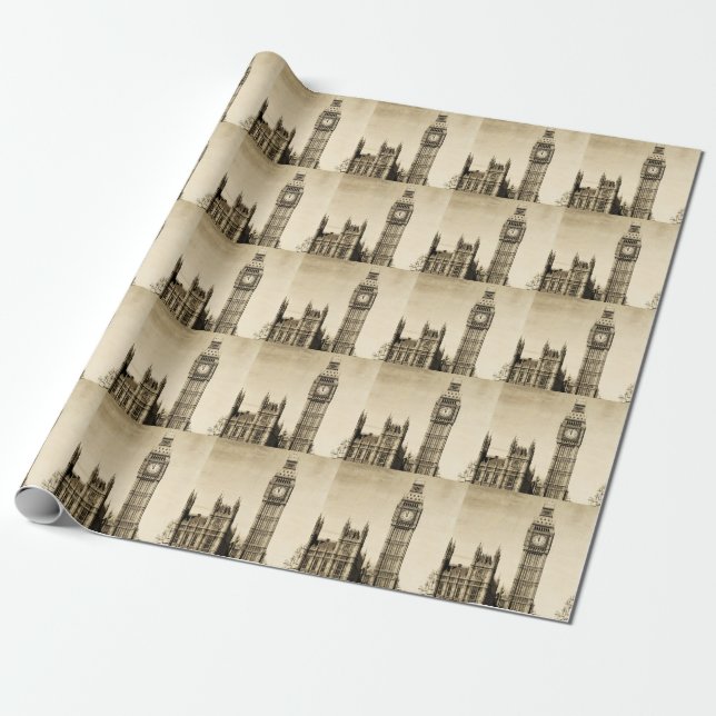 London Big Ben: Vintage View Wrapping Paper (Unrolled)