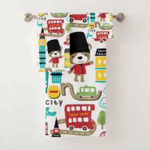 London Big City And Bear Guard Pattern Bath Towel Set