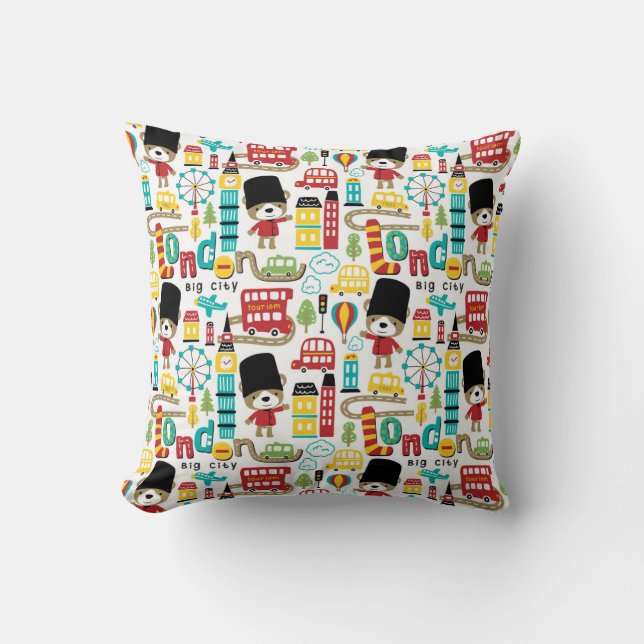 London Big City And Bear Guard Pattern Cushion (Front)