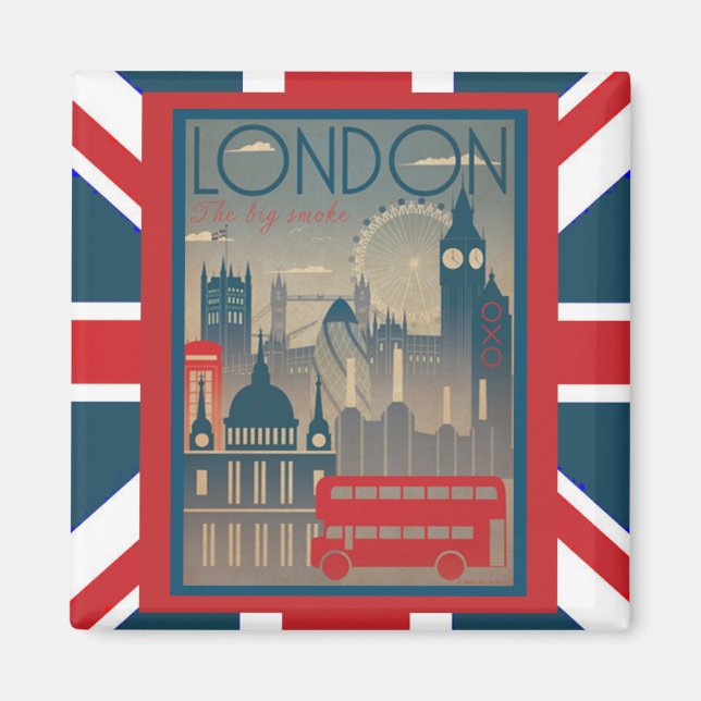 London Big Red Bus and other landmarks Magnet (Front)