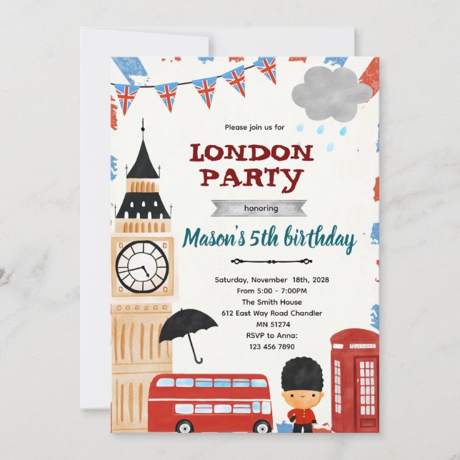 London birthday baby shower invitation (Front)