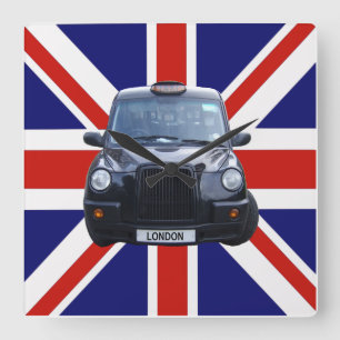 London Black Taxi Cab Square Wall Clock