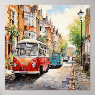 London Bohemian Style Watercolor Painting Poster