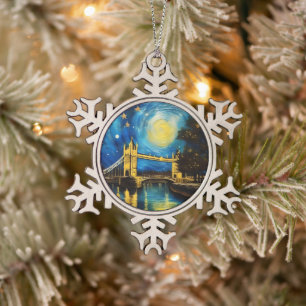 London Bridge Acrylic Art, Snowflake Pewter Christmas Ornament