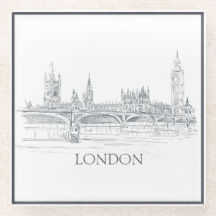 London Bridge and Big Ben Iconic London Skyline Glass Coaster