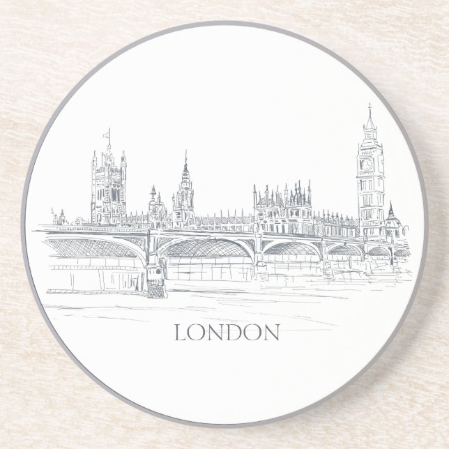 London Bridge and Big Ben Iconic Skyline Sketch Coaster (Front)