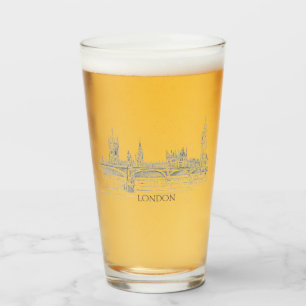 London Bridge and Big Ben Pen and Ink Sketch Pint Glass