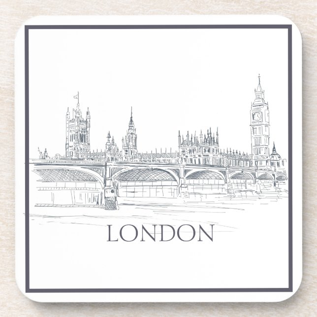 London Bridge Big Ben and Iconic Skyline Sketch Be Coaster (Front)