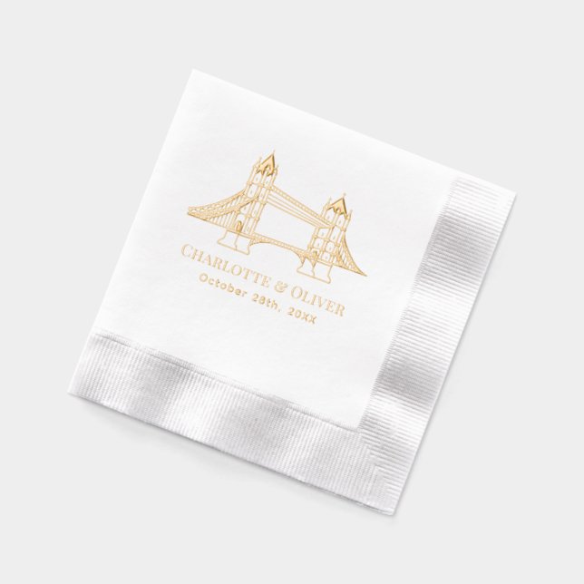 London Bridge England UK Couple Wedding Name Dat Foil Napkins (Left)