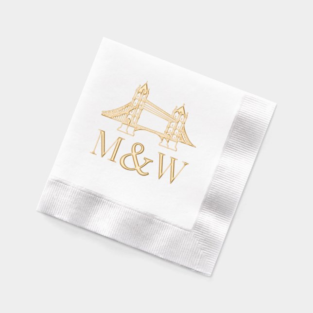 London Bridge Lg Ampersand Couple Wedding 2 Init Foil Napkins (Left)