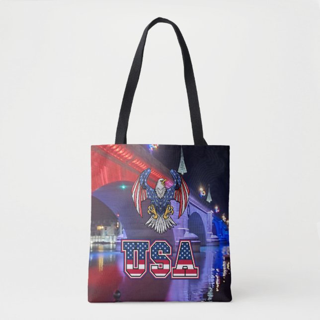 London Bridge with the American Bald Eagle Tote Bag (Front)