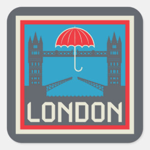 London Bridge with Umbrella Square Sticker