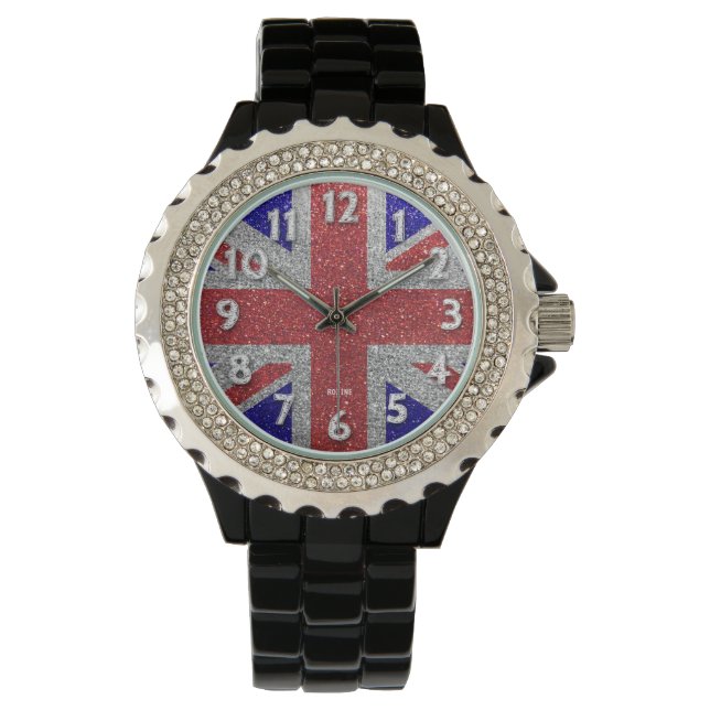 London British UK Flag Bling Glitter Fashion Watch (Front)