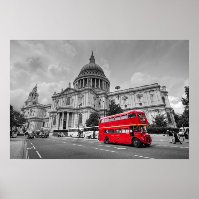 London bus and St Paul's Cathedral Poster (Front)