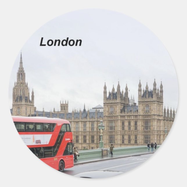 London Bus & Big Ben (St.K) Classic Round Sticker (Front)
