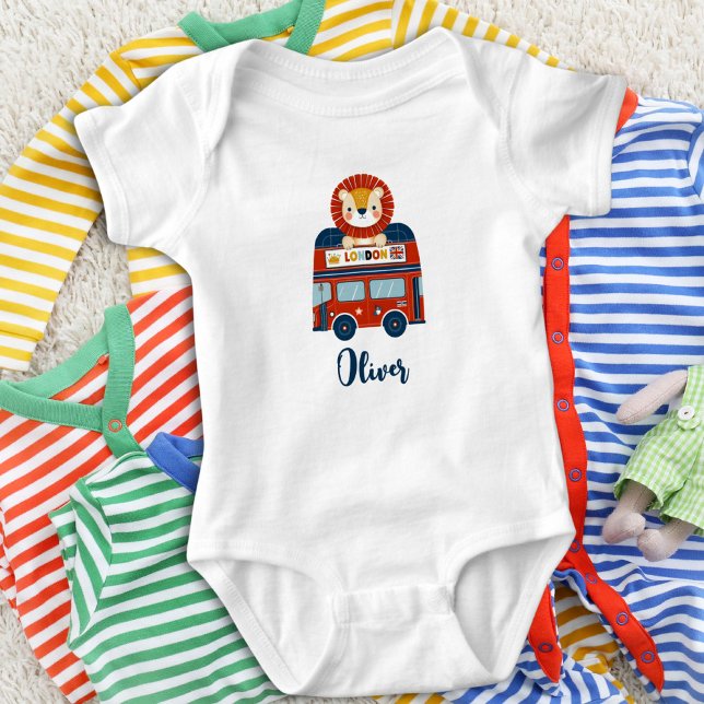 London Bus & Cute Lion Baby Personalised  Baby Bodysuit (Creator Uploaded)