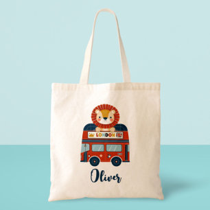 London Bus & Cute Lion Cub Tote Bag