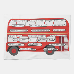 London Bus & Famous Street Names Tea Towel