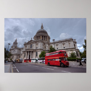 London Bus passes St Pauls Cathedral England Poster