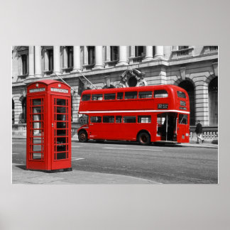 London Bus & Red Telephone Box Poster
