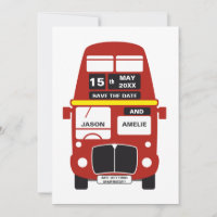 London Bus Save the Date card personalized